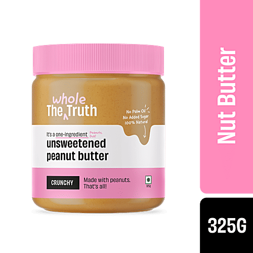 The Whole Truth Unsweetened Peanut Butter - Crunchy & Natural, For Baking, Bread Spread Use, 325 g  No Palm Oil, No Added Sugar