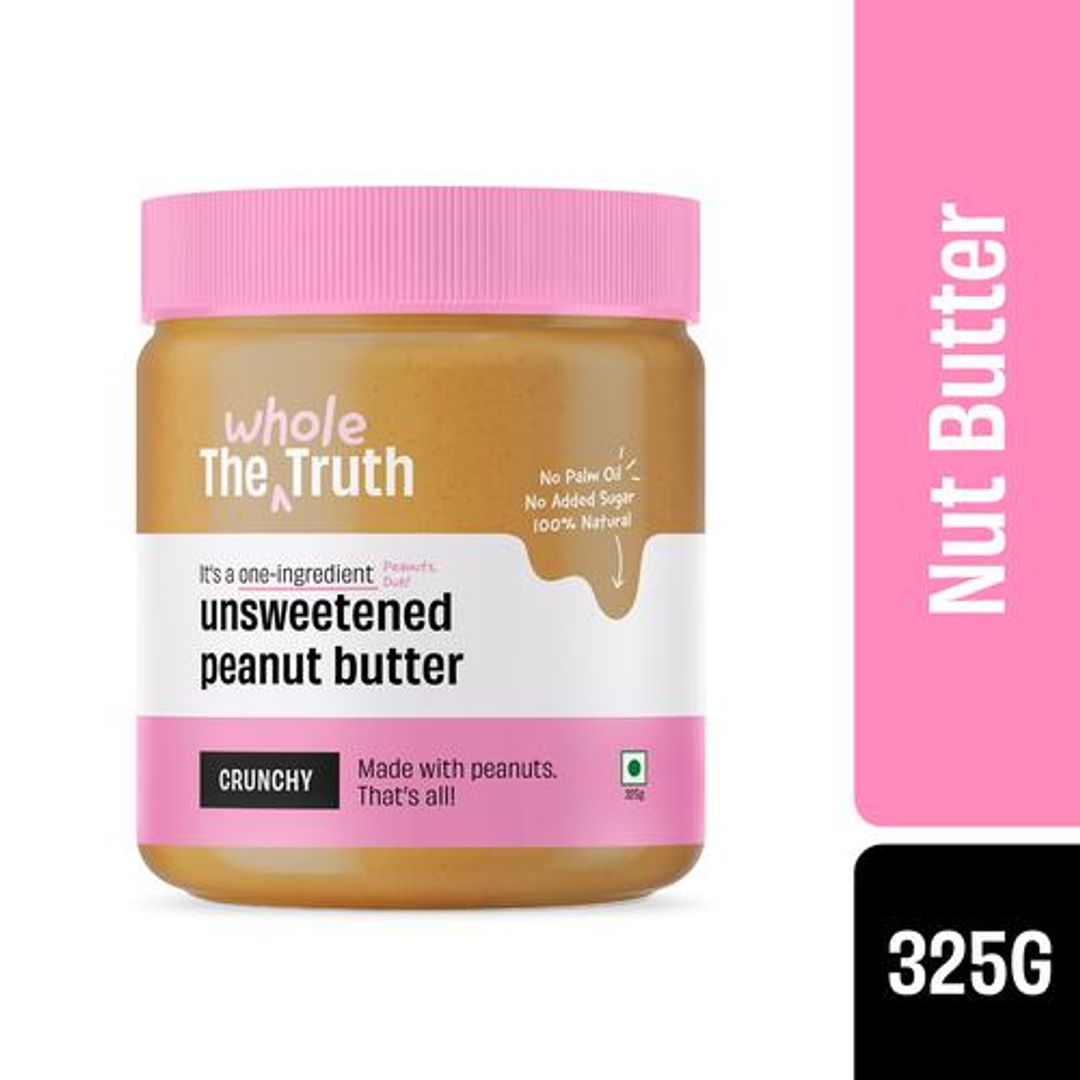 The Whole Truth Unsweetened Peanut Butter - Crunchy & Natural, For Baking, Bread Spread Use, 325 g 