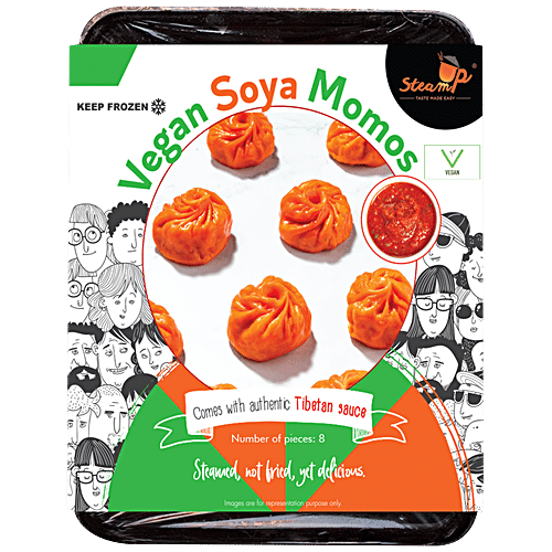 SteamUp Vegan Soya Momos - With Tibetan Sauce, Steamed, Delicious, 8 pcs