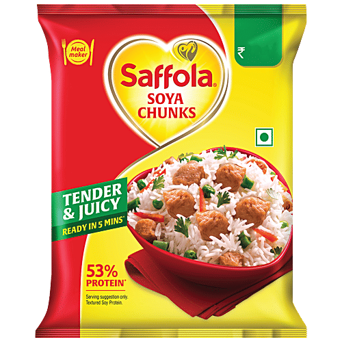 Saffola Meal Maker Soya Chunks - High Protein, Ready In 5 Minutes, Tender & Juicy, 40 g Pouch