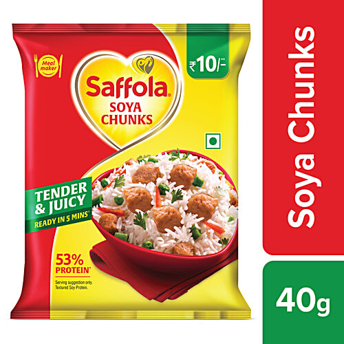 Saffola Meal Maker Soya Chunks - High Protein, Ready In 5 Minutes, Tender & Juicy, 40 g Pouch