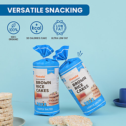 Pintola Organic Wholegrain Brown Rice Cakes - Lightly Salted, 130 g Only 30 Calories Per Cake