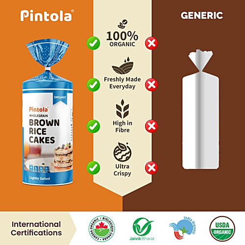 Pintola Organic Wholegrain Brown Rice Cakes - Lightly Salted, 130 g Only 30 Calories Per Cake