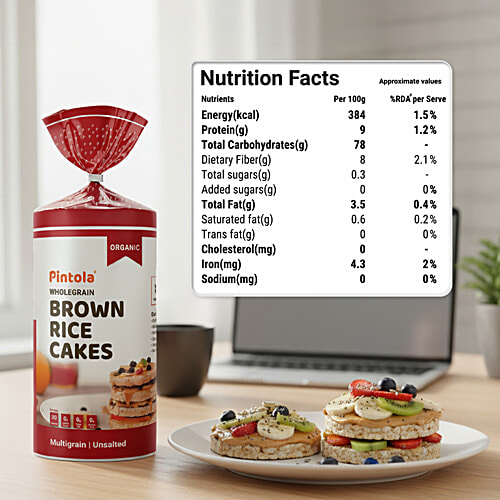 Pintola Organic Wholegrain Brown Rice Cakes - With Multigrain, 125 g All Natural, Only 30 Calories Per Cake