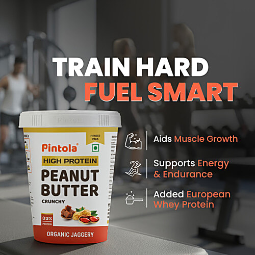 Pintola Organic Jaggery Peanut Butter - Crunchy , With 33g Protein & 7g Fiber, 1 kg  High Protein
 Rich in Fibre
 Organic Jaggery