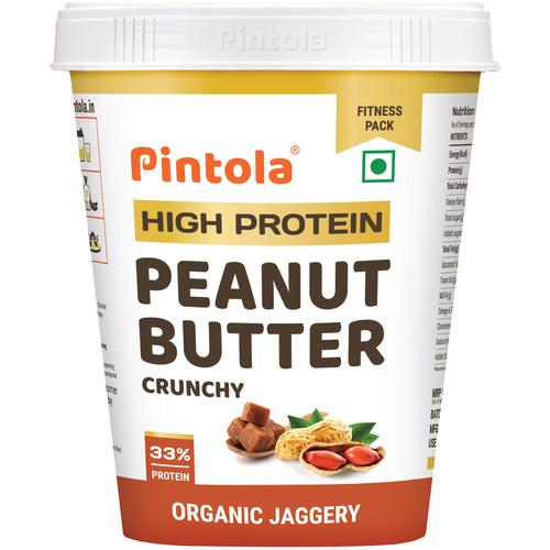 Pintola Organic Jaggery Peanut Butter - Crunchy , With 33g Protein & 7g Fiber, 1 kg  