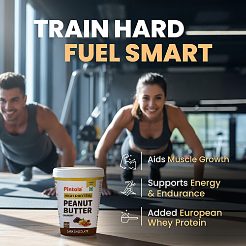 Pintola Dark Chocolate Peanut Butter - Crunchy, With Added Whey Protein, 510 g Crunchy & Delicious
High Protein Goodness
Irresistible Chocolate Flavour
Versatile Nut Butter