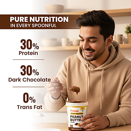 Pintola Dark Chocolate Peanut Butter - Creamy, With Added Whey Protein, 1 kg  Ultra Delicious
 High Protein