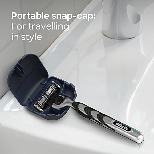 Gillette Mach 3 Gift Pack for Men Shaving Kit Razor, Foam, Cartridge, Portable Hygiene Cap, 4 pcs