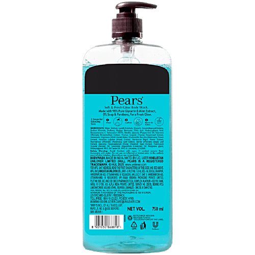 Pears Soft & Fresh Body Wash, 750 ml  0% Parabens & Soap, Dermatologically Tested, 98% Pure Glycerin & Mint Extract