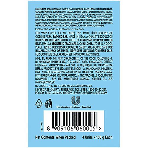 Lux International Smooth & Radiant Bathing Soap With Glutathione & French Moisturizer + White Rose Scent, 520 g (4x130 g)