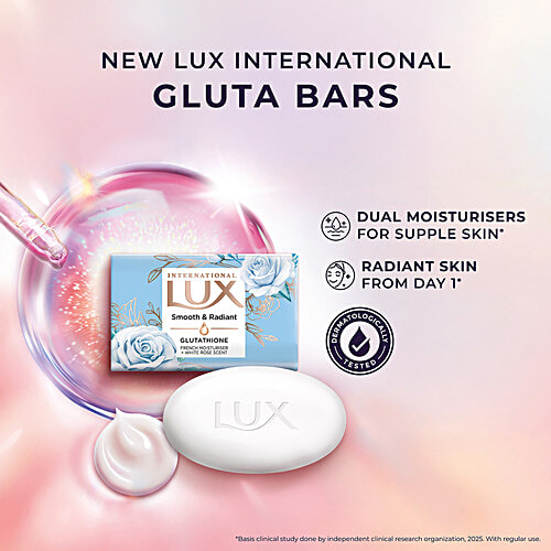 Lux International Smooth & Radiant Bathing Soap With Glutathione & French Moisturizer + White Rose Scent, 520 g (4x130 g)