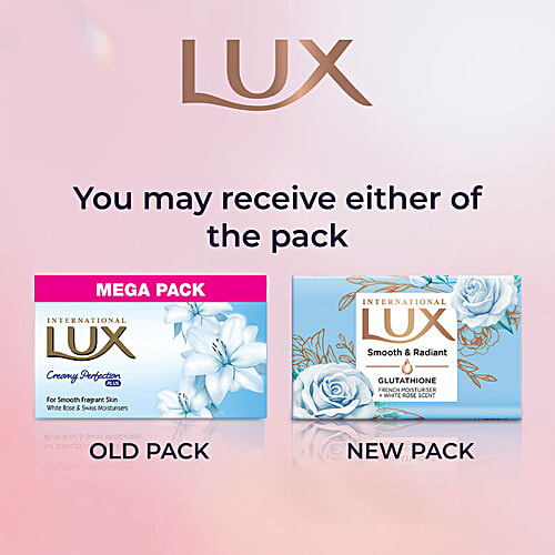 Lux International Smooth & Radiant Bathing Soap With Glutathione & French Moisturizer + White Rose Scent, 520 g (4x130 g)