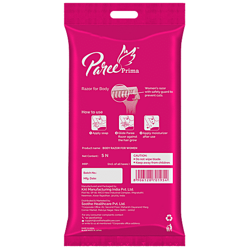 Paree Body Razor - With Safety Guards, Gentle On Skin, Flexible Handle, Multiuse, For Women, 5 pcs