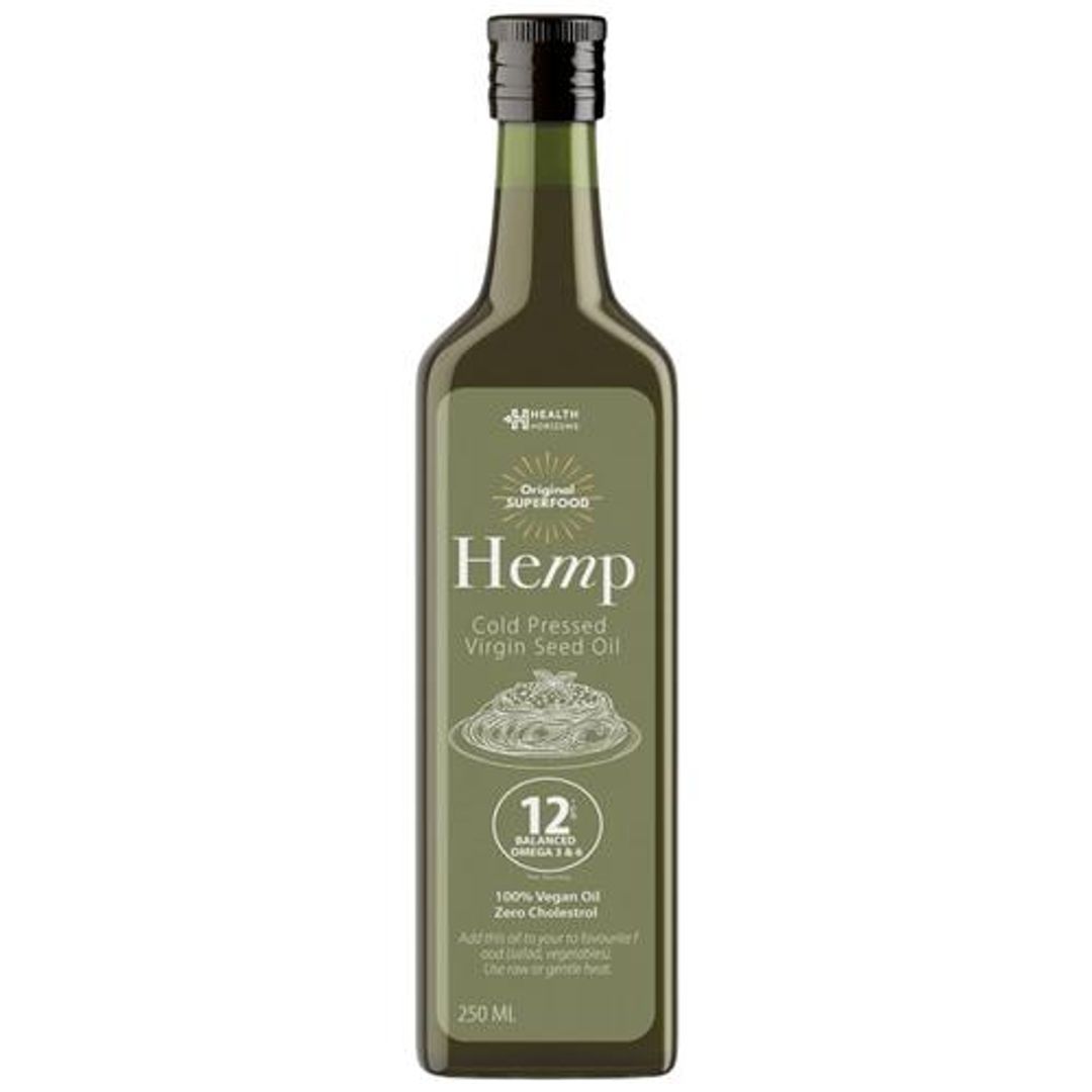 Health Horizons Hemp Cold Pressed Virgin Seed Oil - Balanced Omega 3, 6, 9, Iron, Vitamin E, Topping For Pasta, Salad, 250 ml 