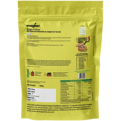 Imagine Meats Chicken Burger Patties - Plant Based, Vegan, 480 g  
