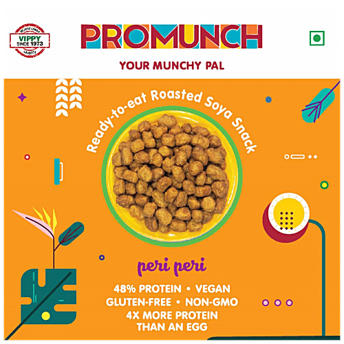 PROMUNCH Roasted Soya Snack - Rich In Protein, Vegan, Peri Peri, 150 g Carton