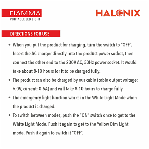 Halonix Fiamma Portable Rechargeable LED Emergency Light, 1 pc  