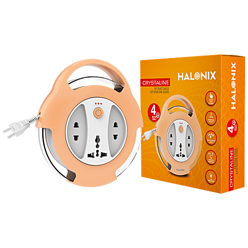 Halonix Crystaline Retractable Extension Cord - Polycarbonate, 4 Mtr, With LED Indicator, 1 pc Box
