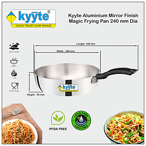 Kyyte Aluminium Mirror Finish Regular Base Magic Fry Pan - 24 cm, 2.4 mm, Bakelite Handle, 1.6 l