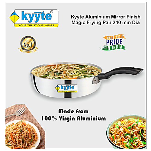 Kyyte Aluminium Mirror Finish Regular Base Magic Fry Pan - 24 cm, 2.4 mm, Bakelite Handle, 1.6 l
