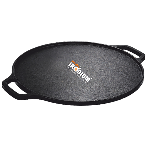 Buy IRONIUM Cast Iron Dosa Tawa Induction Base, 30 cm, 10 mm, Side Handle, PreSeasoned Online