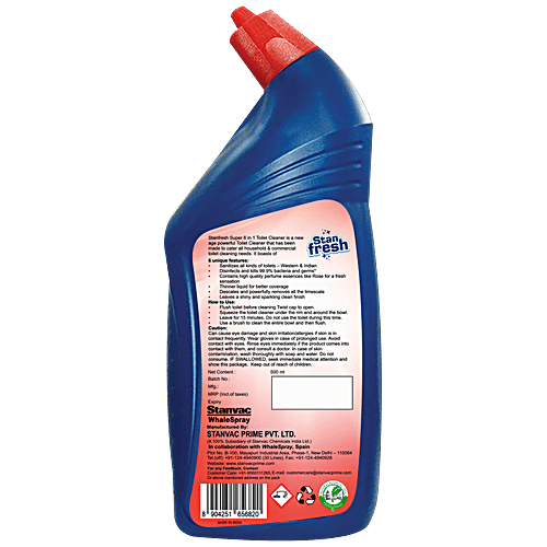 Stanfresh Toilet Cleaner - Rose, Removes Tough Stains, Limescale, Kills 99.9% Germs, 500 ml Pouch 