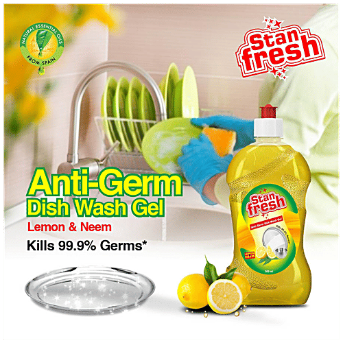 Stanfresh Dish Wash Gel - Anti Germ, Residue Free Cleaning, Lemon & Neem Aroma, 500 ml