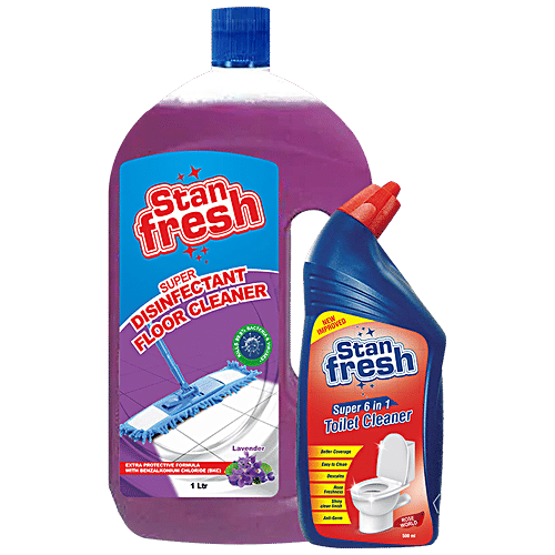 Stanfresh Super Disinfectant Floor Cleaner & Super 6 In 1 Toilet Cleaner - Lavender & Rose World, 2 pcs (1 L + 500 ml) 