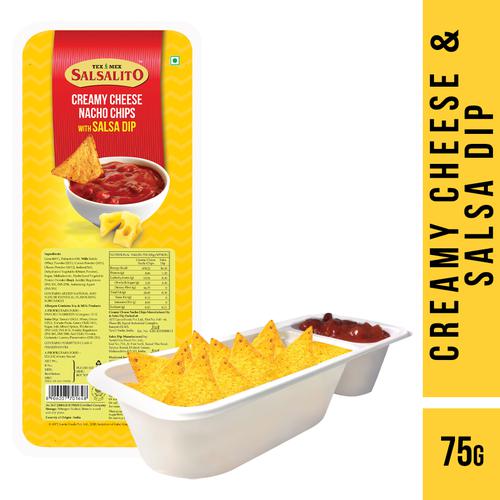 Tex Mex Salsalito Creamy Cheese Nacho Chips - With Salsa Dip, Tasty Snacks, 75 g Tray 