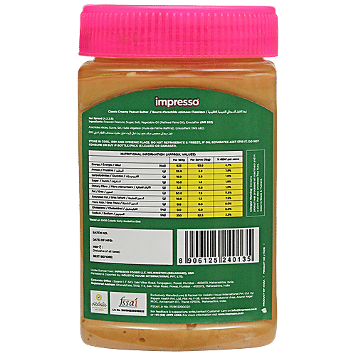 IMPRESSO Classic Peanut Butter - Creamy, Natural, High Protein, Dairy Free, 340 g Jar 