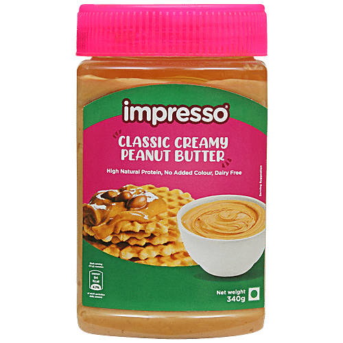 IMPRESSO Classic Peanut Butter - Creamy, Natural, High Protein, Dairy Free, 340 g Jar 