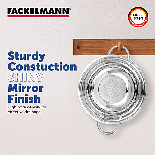 Fackelmann Multipurpose Stainless-Steel Colander, 24 CM - Easy Grip Handles, Durable Construction, 1 pc  