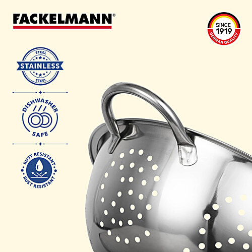 Fackelmann Multipurpose Stainless-Steel Colander, 24 CM - Easy Grip Handles, Durable Construction, 1 pc  