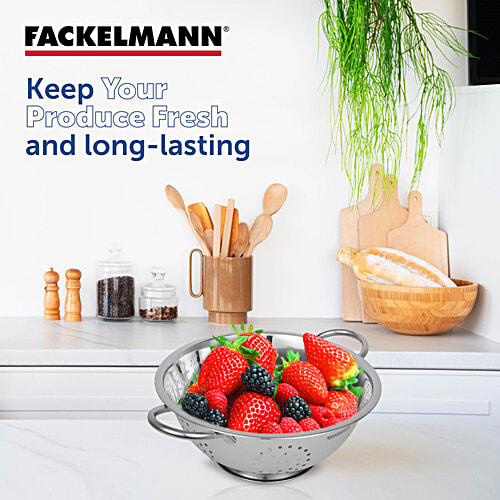 Fackelmann Multipurpose Stainless-Steel Colander, 24 CM - Easy Grip Handles, Durable Construction, 1 pc  
