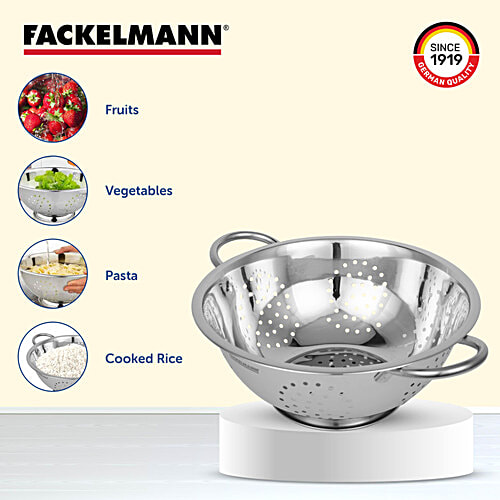 Fackelmann Multipurpose Stainless-Steel Colander, 24 CM - Easy Grip Handles, Durable Construction, 1 pc  