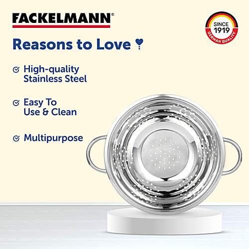 Fackelmann Multipurpose Stainless-Steel Colander, 24 CM - Easy Grip Handles, Durable Construction, 1 pc  