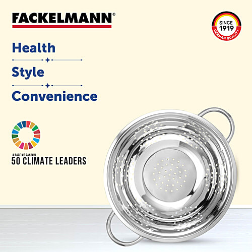 Fackelmann Multipurpose Stainless-Steel Colander, 24 CM - Easy Grip Handles, Durable Construction, 1 pc  