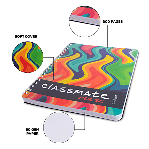 Buy Classmate Premium Spiral Notebook 6 Subjects, Unruled, 300 Pages