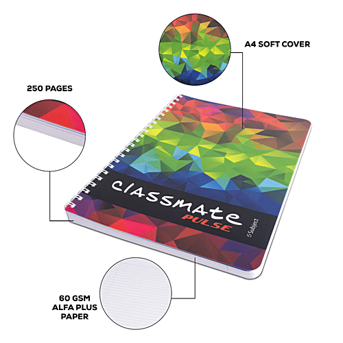 Buy Classmate Pulse Notebook Ruled, Single Line, Spiral Binding , A4