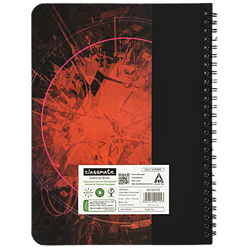 Buy Classmate Pulse Notebook Ruled, Single Line, 240 mm x 180 mm, Spiral Binding, 180 Pages