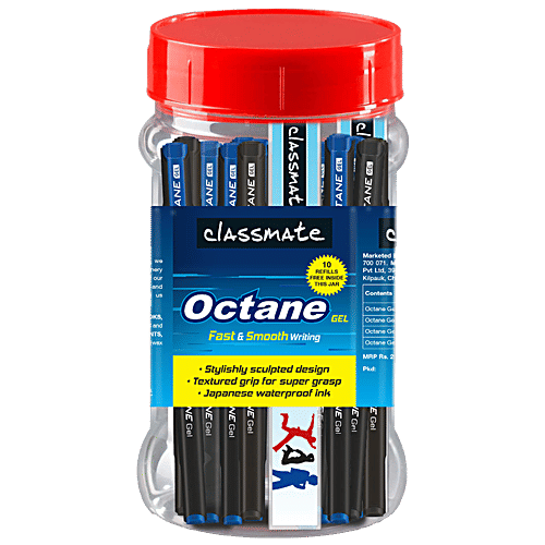 Classmate Octane Gel Pen - Blue & Black, Smooth & Fast Writing, For School,Office, 1 pc (25 Pens + 4 Free Refills) 