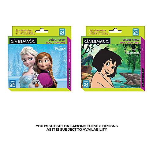 Classmate Colour Crew Wax Crayons - Jumbo, 24 Shades, Vibrant Colours & Even Shading, 1 pc