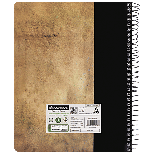 Buy Classmate 5 Subject Spiral Notebook Single Line, 250 Pages, Assorted, For School Online at