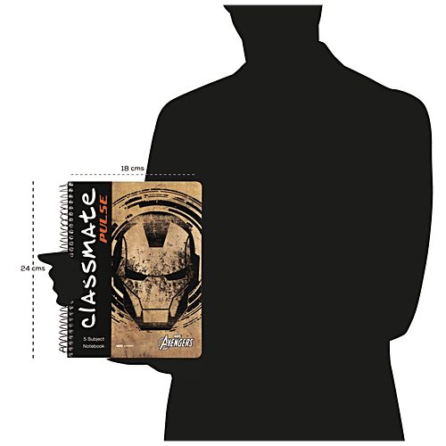 Classmate 5 Subject Spiral Notebook - Single Line, 250 Pages, Assorted, For School, 1 pc  