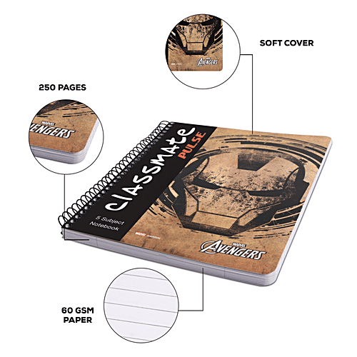 Buy Classmate 5 Subject Spiral Notebook Single Line, 250 Pages