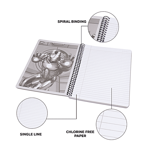 Classmate 5 Subject Spiral Notebook - Single Line, 250 Pages, Assorted, For School, 1 pc  