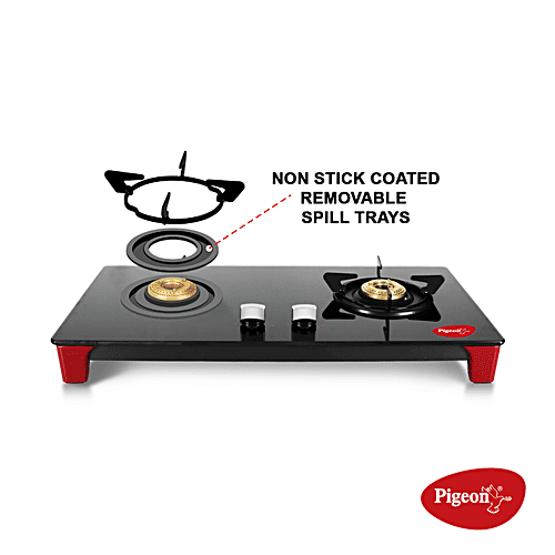 Pigeon by Stovekraft Infinity - 2 Burner Gas Stove, Cooktop With Glass Top & Stainless Steel Body, Manual Ignition, 1 pc  