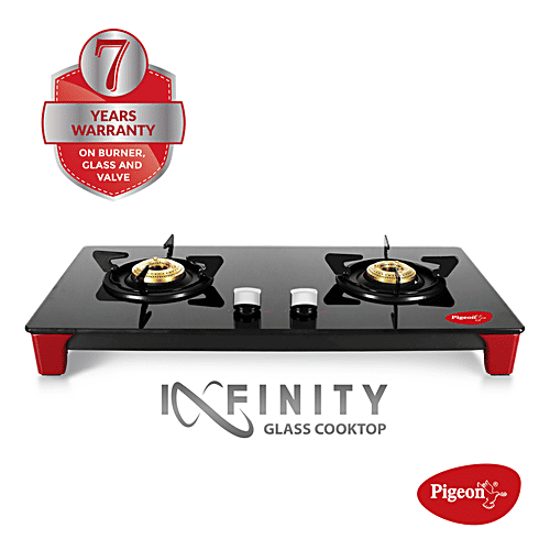 Pigeon by Stovekraft Infinity - 2 Burner Gas Stove, Cooktop With Glass Top & Stainless Steel Body, Manual Ignition, 1 pc  