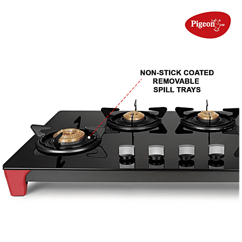 Pigeon by Stovekraft Infinity - 4 Burner Gas Stove, Cooktop With Glass Top & Stainless Steel Body, Manual Ignition, 1 pc  